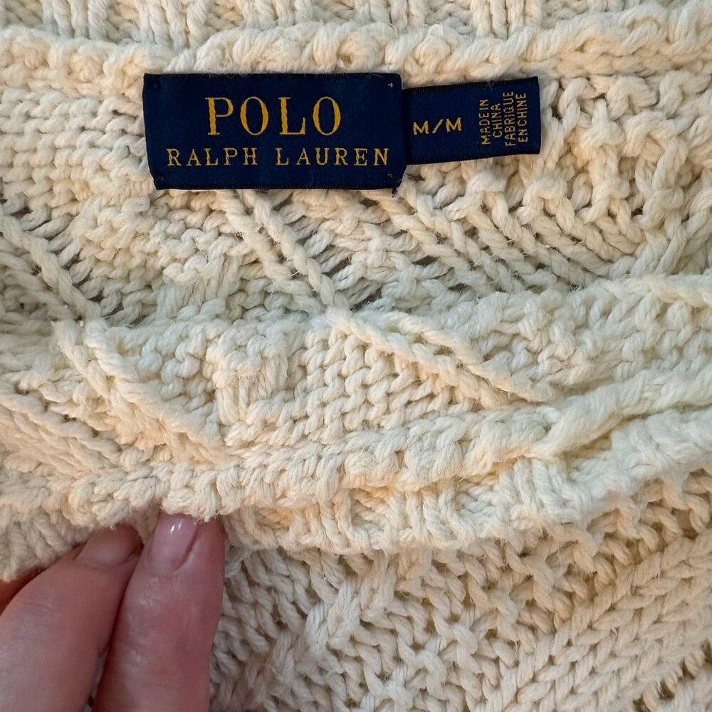 Polo Ralph Lauren Cream Cable Knit Cotton Sweater Womens Size M - Picture 3 of 7